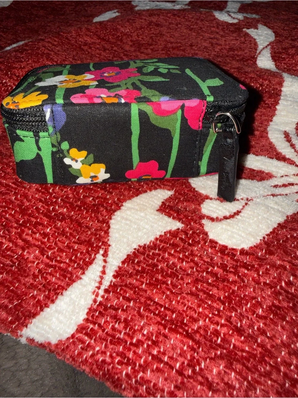 Vera Bradley Floral Travel Jewelry Case - Black with Multi-Color Flower Print